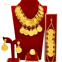 Luxury Ethiopian Coins Jewelry Set For Women 24K Gold Color African Hawaiian Choker Pendant Necklace Bracelet Set Wedding Gifts