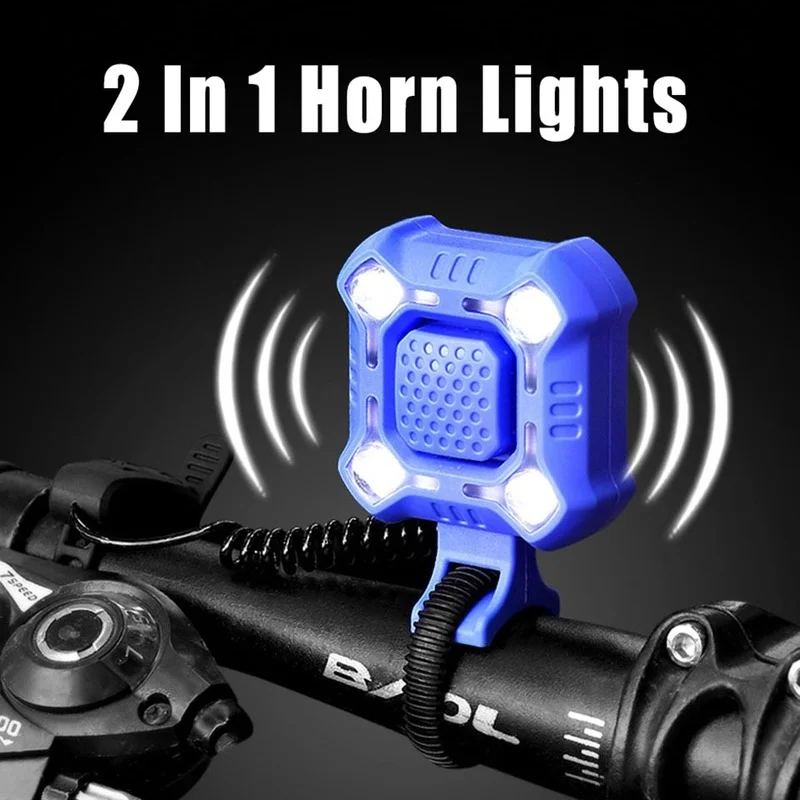 

140dB Bike Bell 4 Lamp Cycling Light 1200mAh Electric Horn Waterproof USB Charging Doorbell Loud Alarm Bicycle Bell