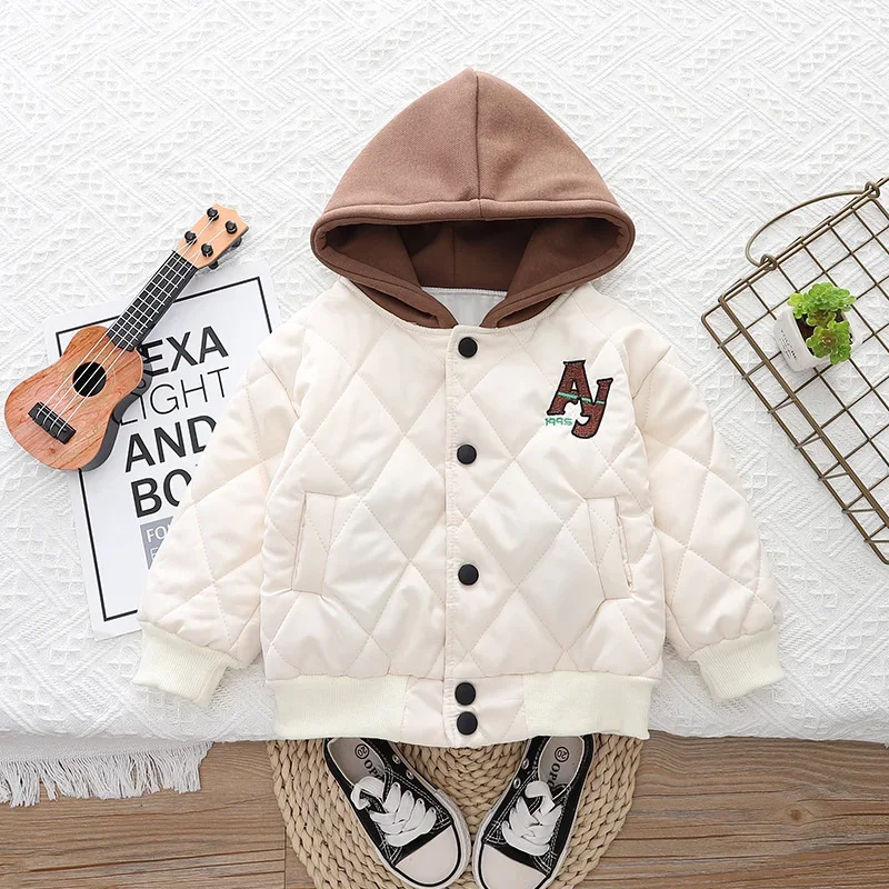 Kids Fashion Outerwear Boys Girls New Hooded Jacket Autumn Winter Children Warm Cotton Clothing Toddler Baby Overcoat 1-5 Years