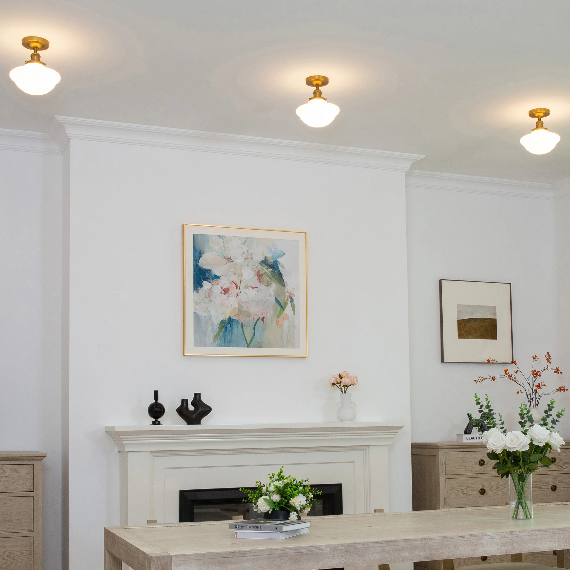 Phansthy Vintage Flush Mounted Ceiling Lighting with Milk White Glass Shade, for Hallway Foyer Loft Living Room Bedroom