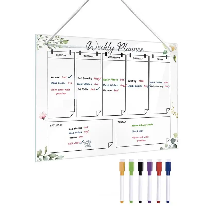 

Weekly Planner Acrylic Board For Wall Acrylic Dry Erase Board Calendar Weekly Planner Includes 6 Color Markers