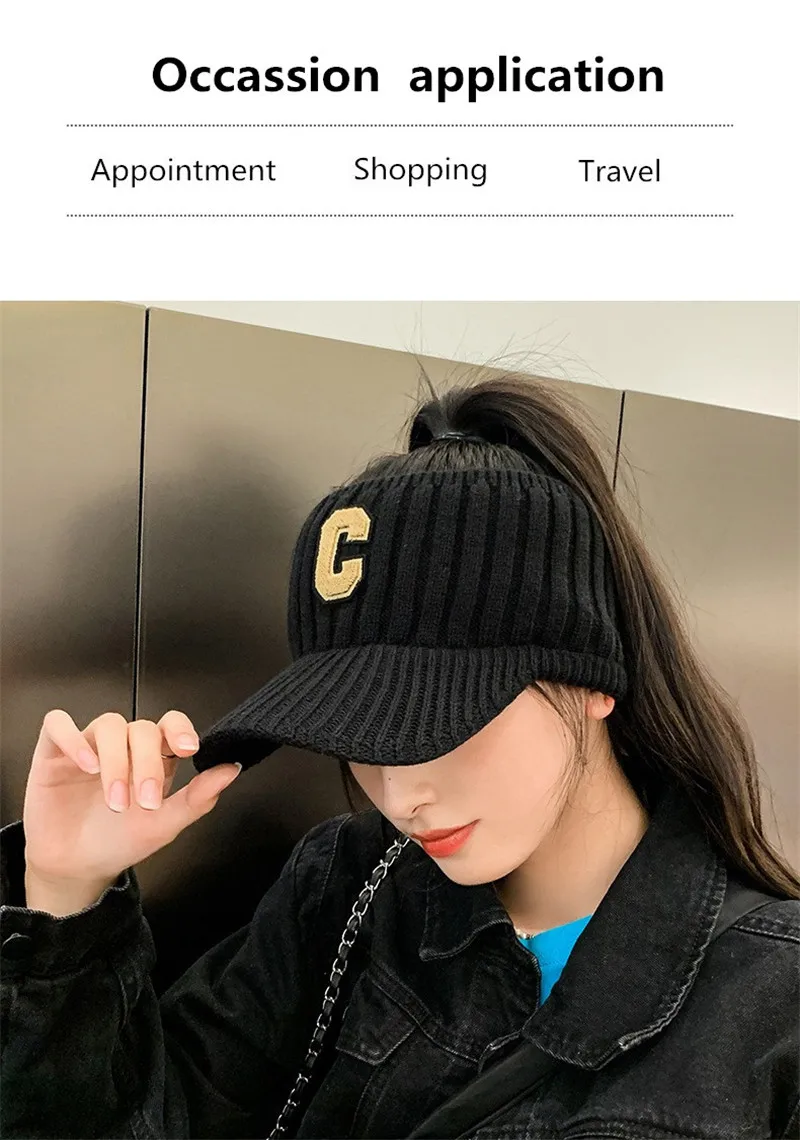 Căciulă de schi casual pentru femei, cu litere C solide, sport, unisex, iarnă caldă, vizor, pălării de agrement, șapcă gorros_voghion.com