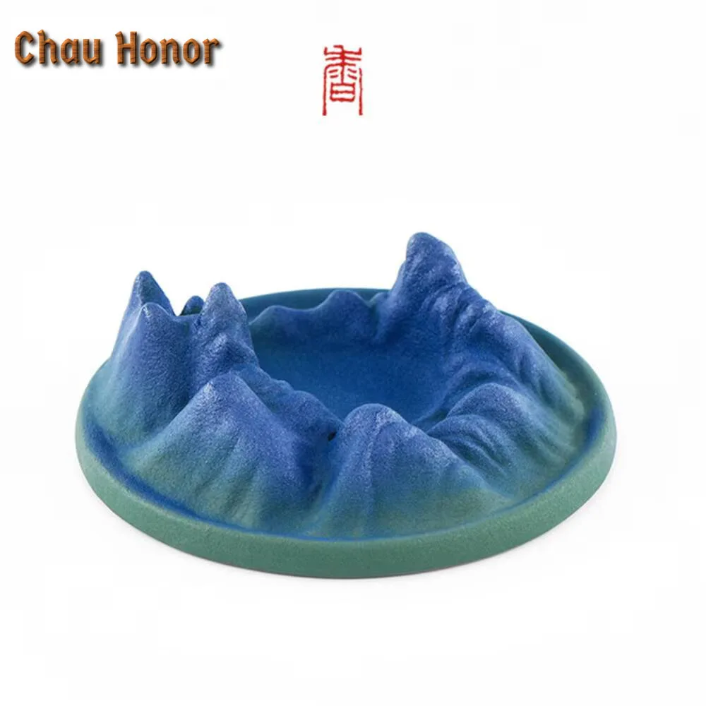 Creative Landscape Ceramic Incense Insertion Bluish Green Glaze Backflow Stove Zen Censer Burner Holder Fragrance Decoration