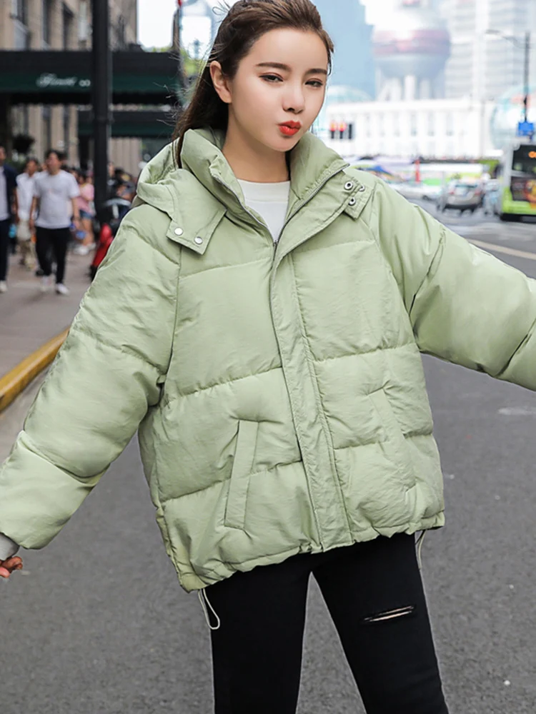 Korean Style Winter Women Down Jacket Oversize Loose Hooded Female Puffer  Jackets Short Padded Solid Womens Down Coat - AliExpress