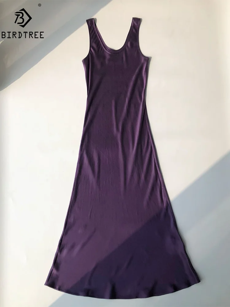 

BirdTree 20MM 100%Real Silk Elegant Vest Dresses, Women Sleeveless Solid Color, Fashion Lazy OL Dress, 2024 Summer New D44313QM