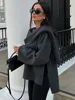 Solid Long Sleeved Short Coat With Scarf Women Loose Single Button Warm Jacket 2025 Autumn Winter Fashion Female Streetwear 1