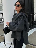 Solid Long Sleeved Short Coat With Scarf Women Loose Single Button Warm Jacket 2025 Autumn Winter Fashion Female Streetwear 1