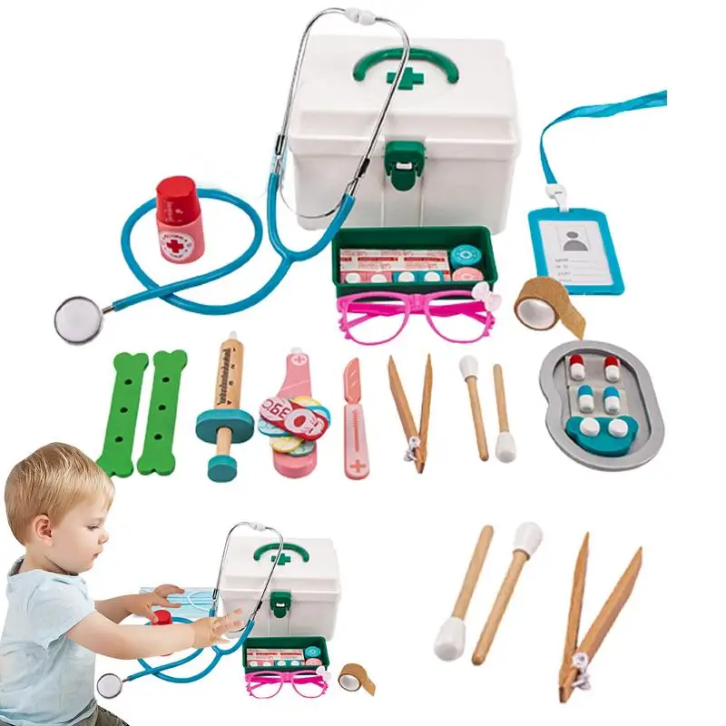 

Roleplay Doctor Dentist Toy Kids Simulation Wooden Baby Stethoscope Injection Medical Box Pretend Play House Toys For Boys Girls