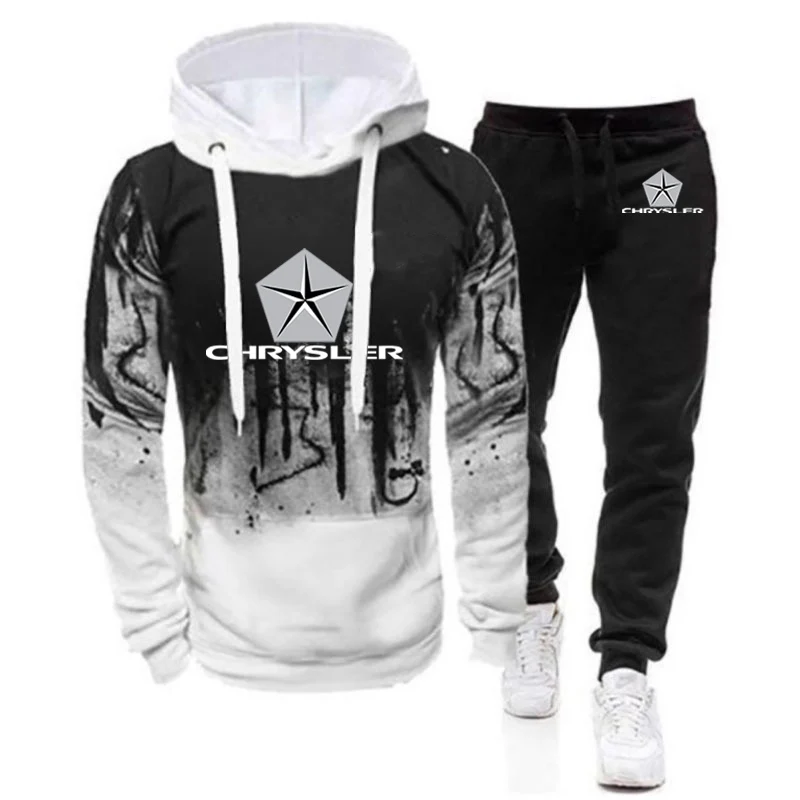 Chrysler 2023 Printing Autumn Men's Harajuku Style Zipper Jacket Sport Suits Gradient color Hoodies Casual comfort Sweatpant Set