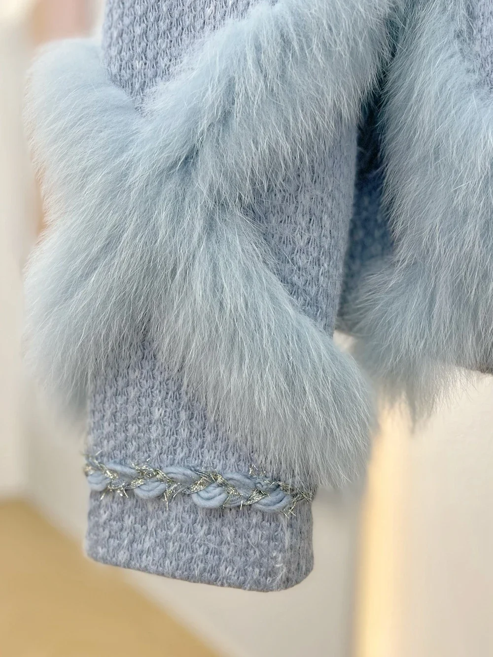 Autumn Winter Short Real Fox Fur Coat Woolen Splicing Imported Female 2023 O-neck Long Sleeve Fashion Slim Fur Jackets for Women