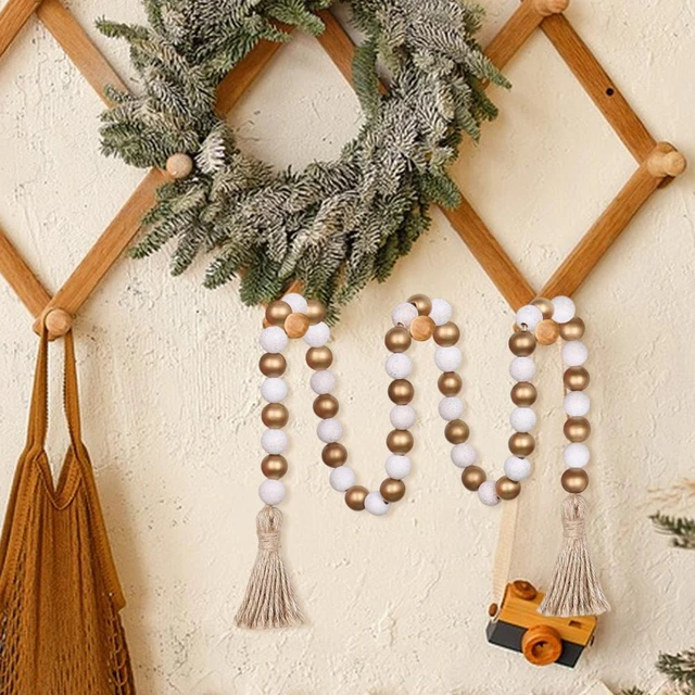 Vase Garland, Wood Bead Garland With Tassels, Wooden Bead Garland