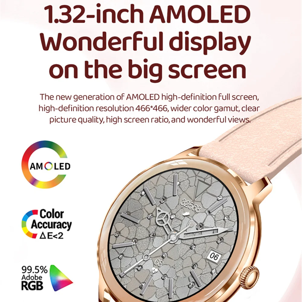 New Smart Watch Diamond Ladies Amoled Class Screen 100 Sports Fashion Bluetooth Talk Heart Rate Waterproof Weather Smart Watch