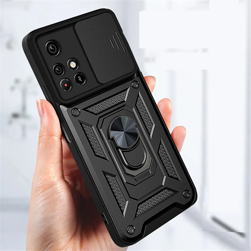 

Xiaomi POCO X3 GT Shockproof Case for Redmi Note 11 5G 10 Pro Ring Push Pull Camera Protection Cover for POCO M4 Pro 5G X3 GT