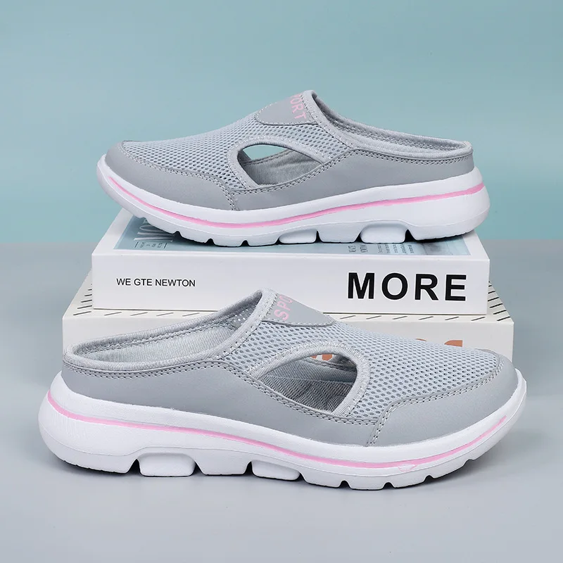 Women Slippers Sandals 2023 Summer Mesh Beach Slippers Women Breathable Flat Shoes Couple Flip-flops Home Slippers