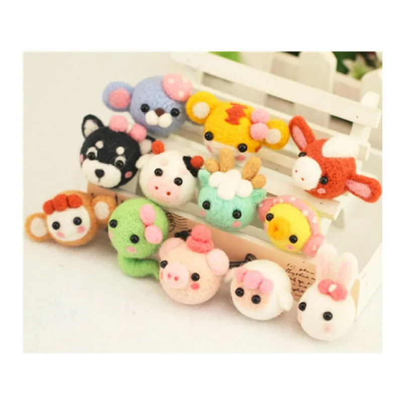12 Zodiac cartoon animal set wool needlepoint kit tiger with keychain wool felt needle felting hand craft needlecraft DIY