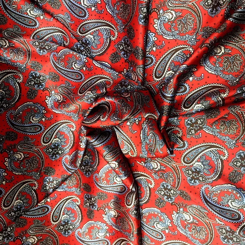 

Стрейчевая синяя шелковая атласная ткань, ширина 108 см, 19 мм, 90% шелк и 10% спандекс, платье-рубашка с принтом, летняя красная шелковая ткань Y063