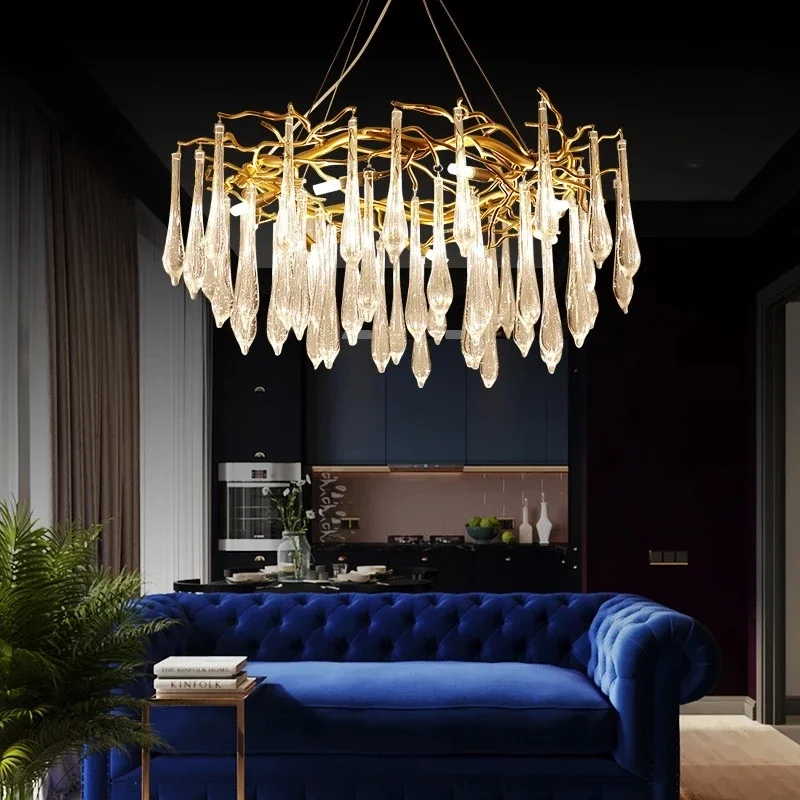 

Modern Crystal Chandeliers Luxury Living Dining Lamp Bar Design Branch Pendant Lights Crystal Water Drop LED Chandeliers