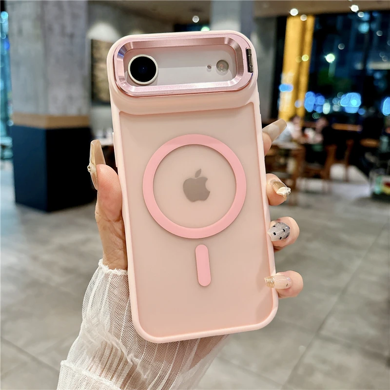 Magnetic Metal Lens Stand Wireless Phone Case - Shockproof Cover