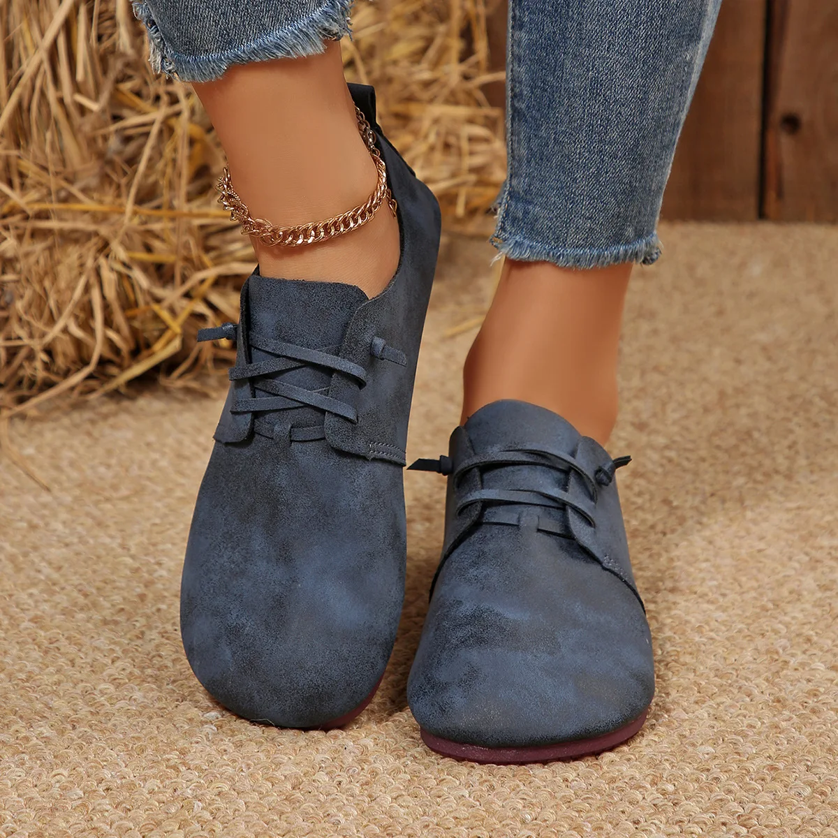 New Women's Flat Shoes Fashion Round Toe Flats Lightweight Lace-up Single Shoes Outdoor Casual Shoes 2025 New