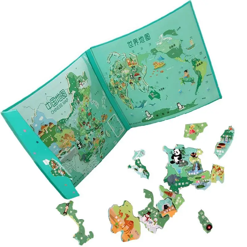 

Wooden Magnetic World Map Puzzle Geography Toy Durable Thick Funny Creative Magnetic World Map Puzzle Preschool Learning