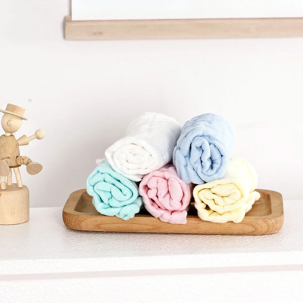 Kangobaby #My Soft Life# 5pcs Pack Breathable Muslin Cotton Baby Face Towel Plain Color Newborn Burp Cloth 25x25cm