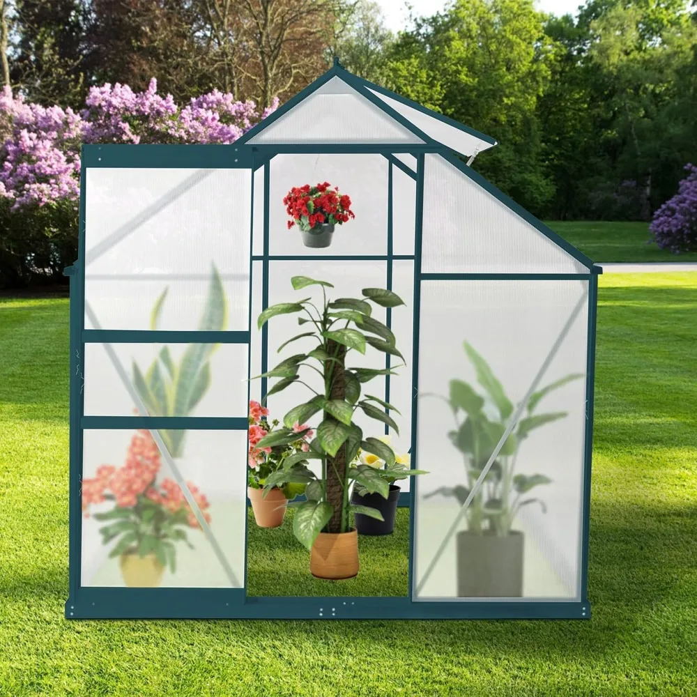 

6'X 4' Greenhouse, Outside with Roof Vent, Rain Gutter, Heavy Duty Green House Kit, Greenhouse