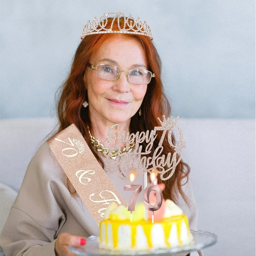 Geburtstags-Tiara-Kronenschärpe für Damen und Mädchen, 15., 20., 25., 30., 35., 40., 45., 50., 55., 60., 65. 70. Partydekoration, Gastgeschenke – Detail 9