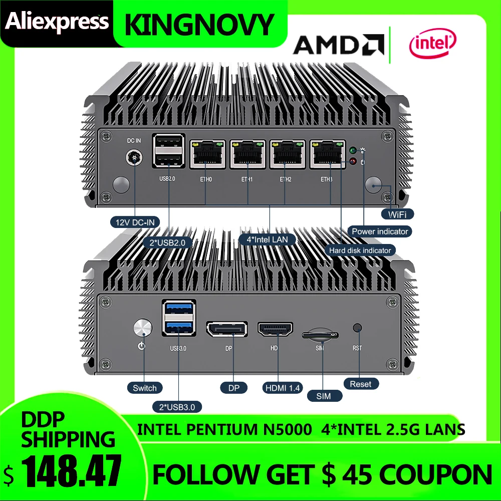 

Factory Update Cheap Fanless Soft Router Intel Pentium N5000 Quad Core TDP 6W 4 Intel i225 2.5G LAN AES-NI ESXI pfSense Mini PC