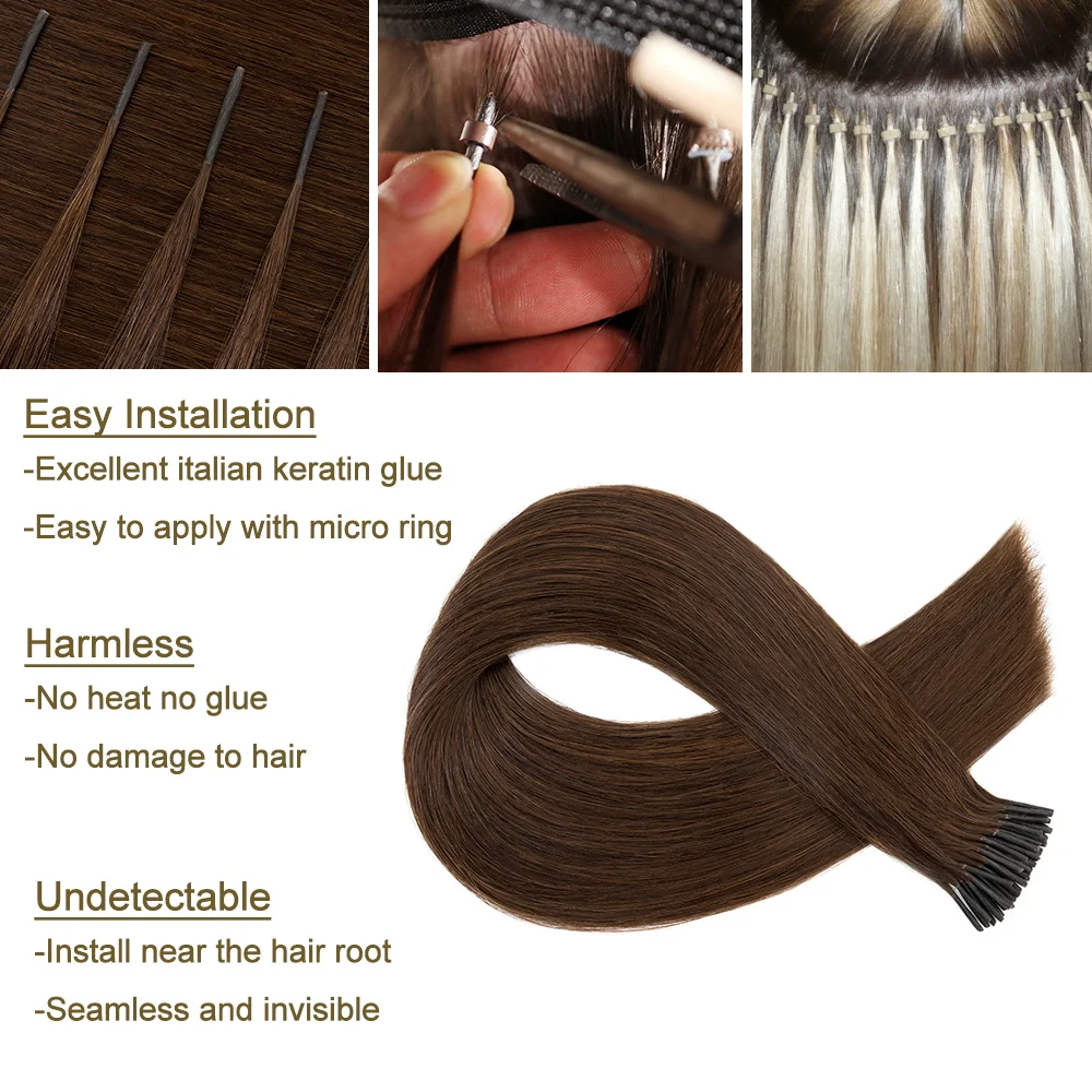 SEGO 100Strands I Tip Hair Extensions Real Human Hair 0.5g/s Keratin Capsules Pre bonded Fusion Extensions 16''-22''