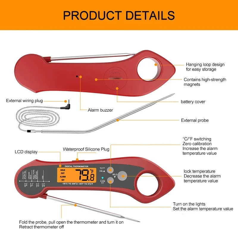 Instant Read Meat Thermometer Best Waterproof Ultra Fast Digital Food Water  Milk Thermometer for Outdoor Cooking BBQ and Kitchen - AliExpress