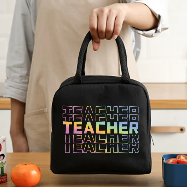 Insulated Lunch Bag  Zipper Cooler Tote Thermal Bag Lunch Box  Canvas Food Picnic Lunch Bags for Work Handbag Teacher Pattern 4Teacher016