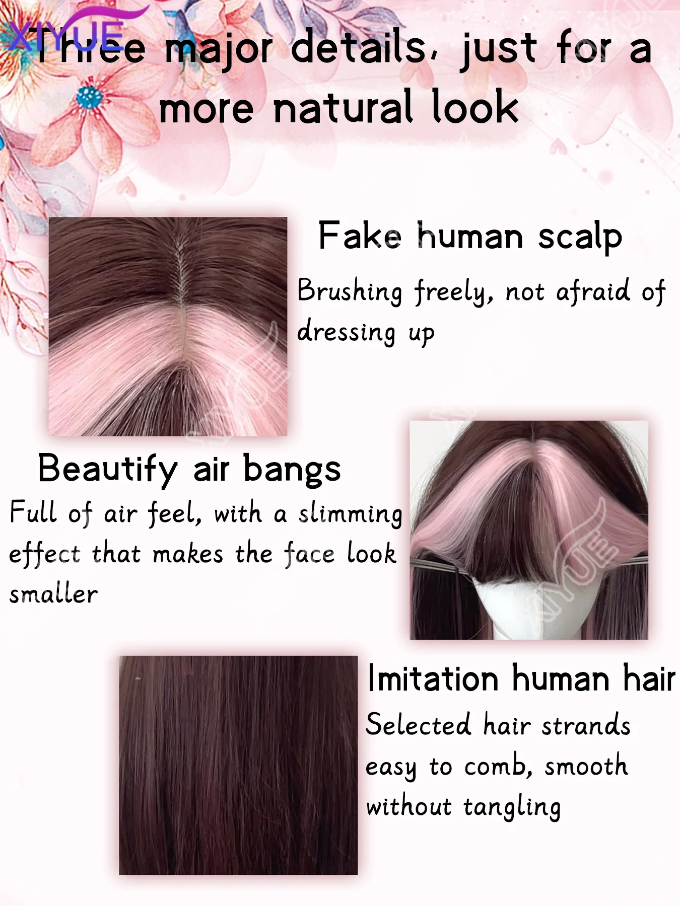 XIYUE wigs strawberry chocolate wig female hair dyed powder ombre long straight hair twintails wig Lolita nature headband wigs