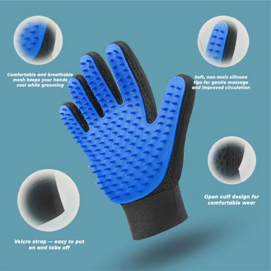 Pet grooming gloves collecting loose fur
