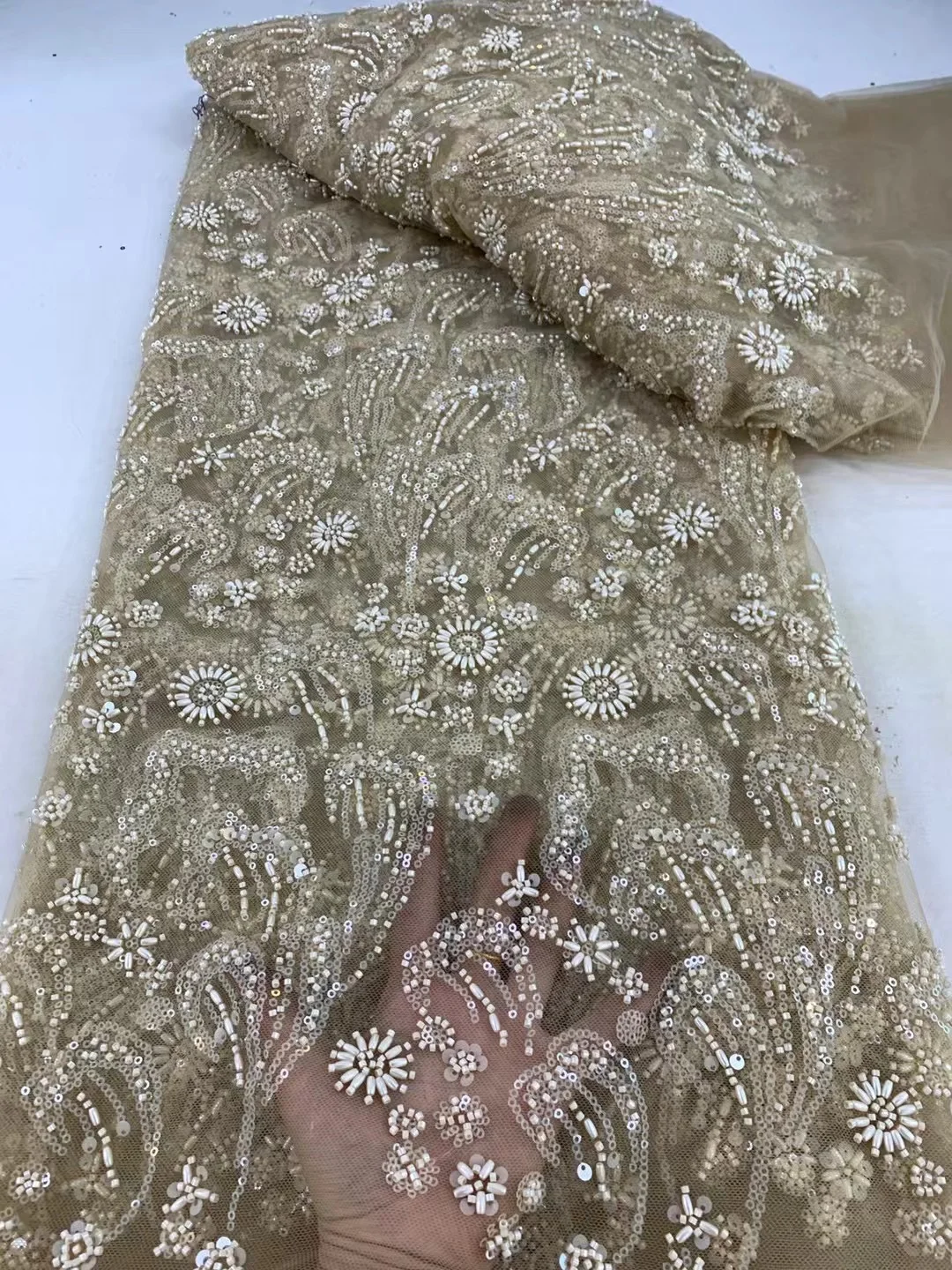 Lace Fabric 5 Yards African Sequins Beaded Pink French Nigerian Party
