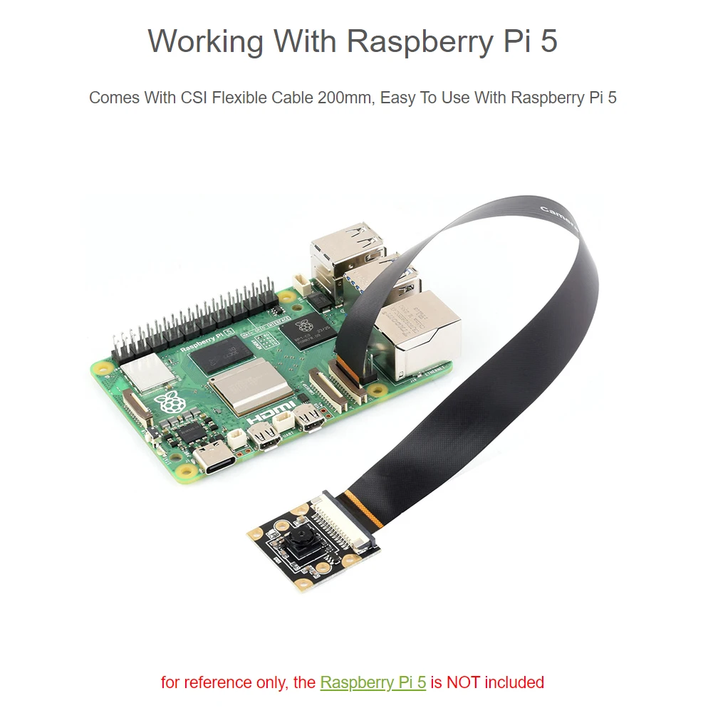 Waveshare CSI FPC Flexible Cable For Raspberry Pi 5, 500...
