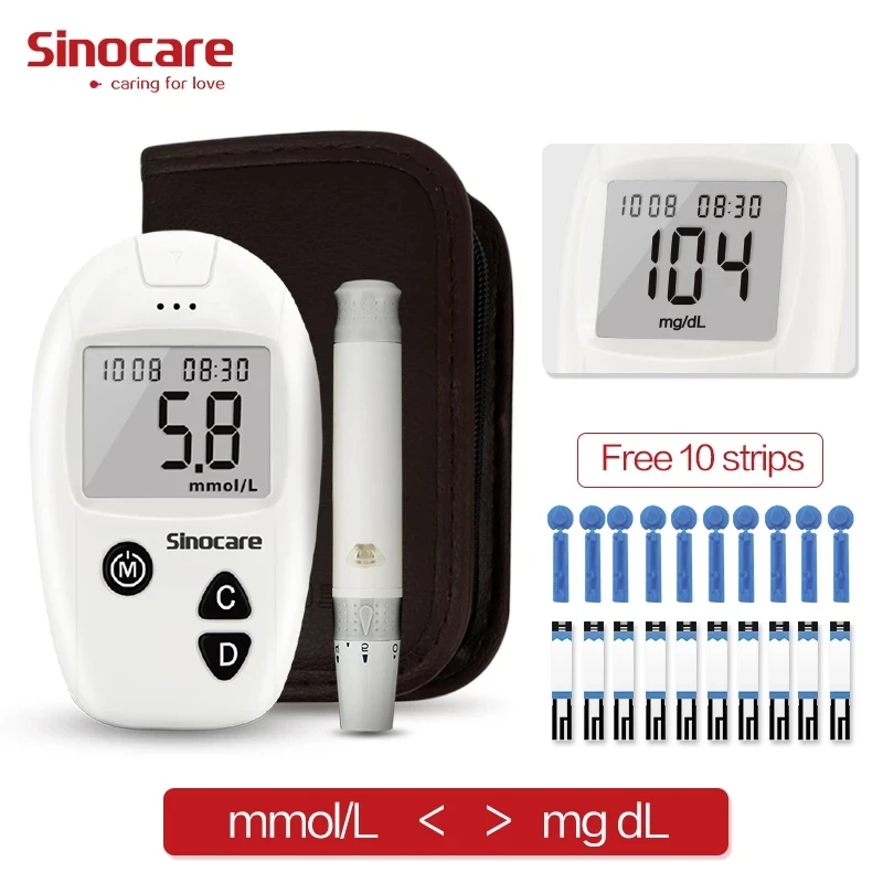Sinocare Safe-Accu Blood Glucose Meter Glucometer Kit Diabetes Tester Test Strips Lancets
