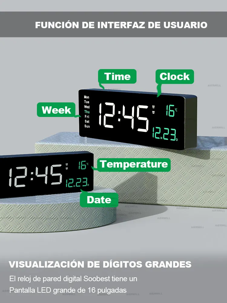 Aierwill-Reloj de pared Digital N6, alarma grande de 16 pulgadas