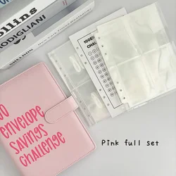 Deluxe A5 PU Leather Savings Challenge Binder with 100 - Pocket Organizer (Pink full set)