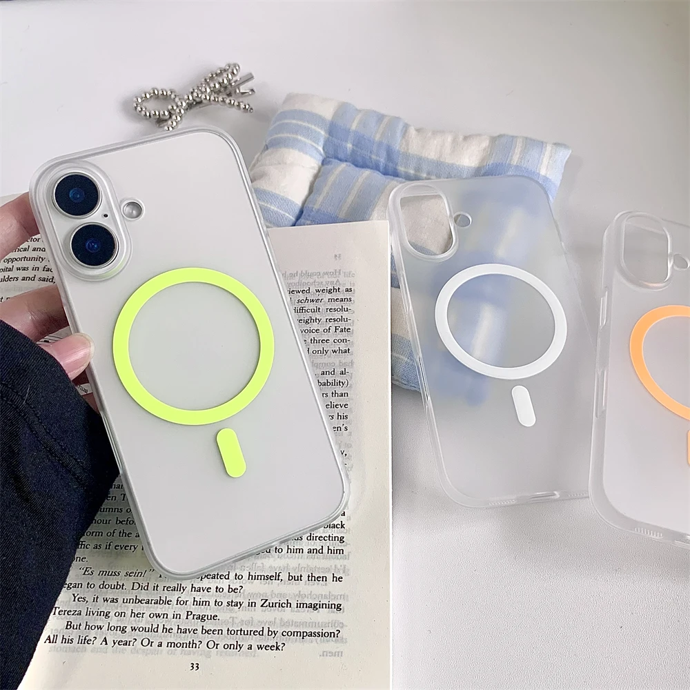 Matte Clear Luminous Magnetic Phone Case with Wireless Charging and Shockproof Bumper Cover