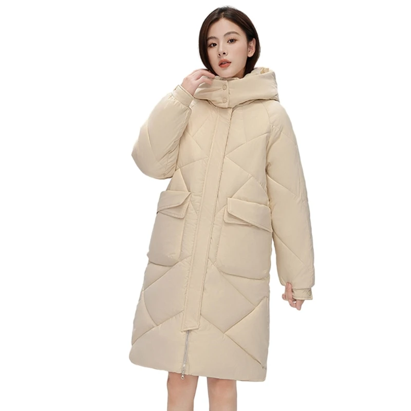 Womens Padded Jackets Detachable Hooded Middle Length Puffer Coat Winter Warm Down Cotton Bubble Jackets with Pockets Dropship