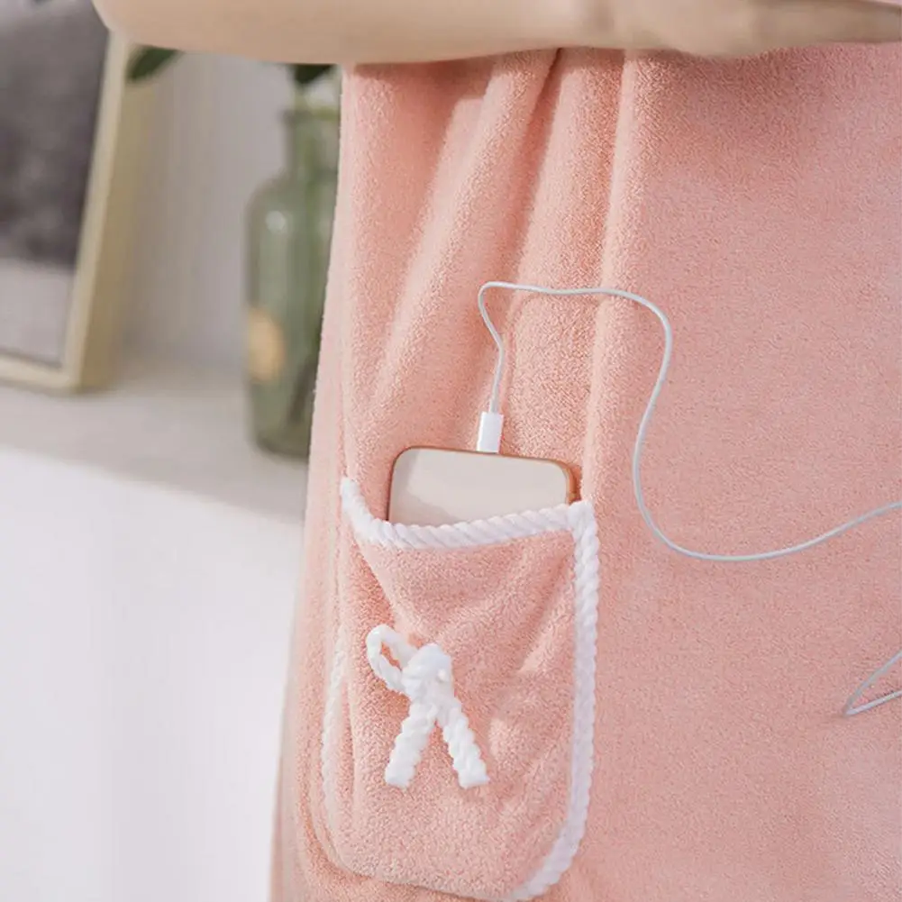 Women Bath Towel Soft Coral Fleece Wrap Adjustable Button Closure Sleeveless Bathrobe Water Absorbent Pockets Unisex Spa Robe