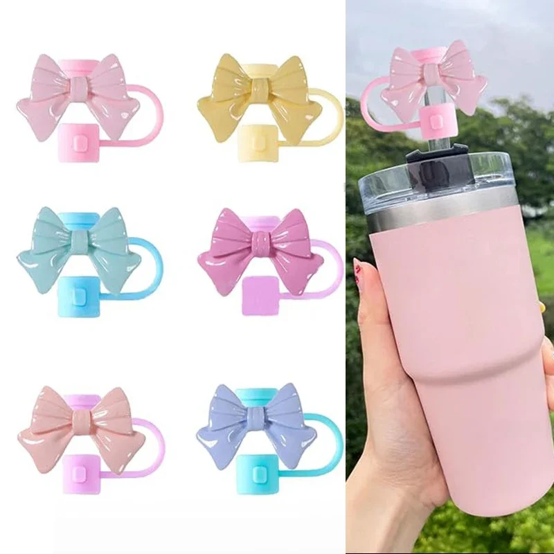 Cute Bow Straw Cover Lovely Bowknot Portable Drinking Straw Tips Covers Reusable Straw Protector Topper For Cup Accessories