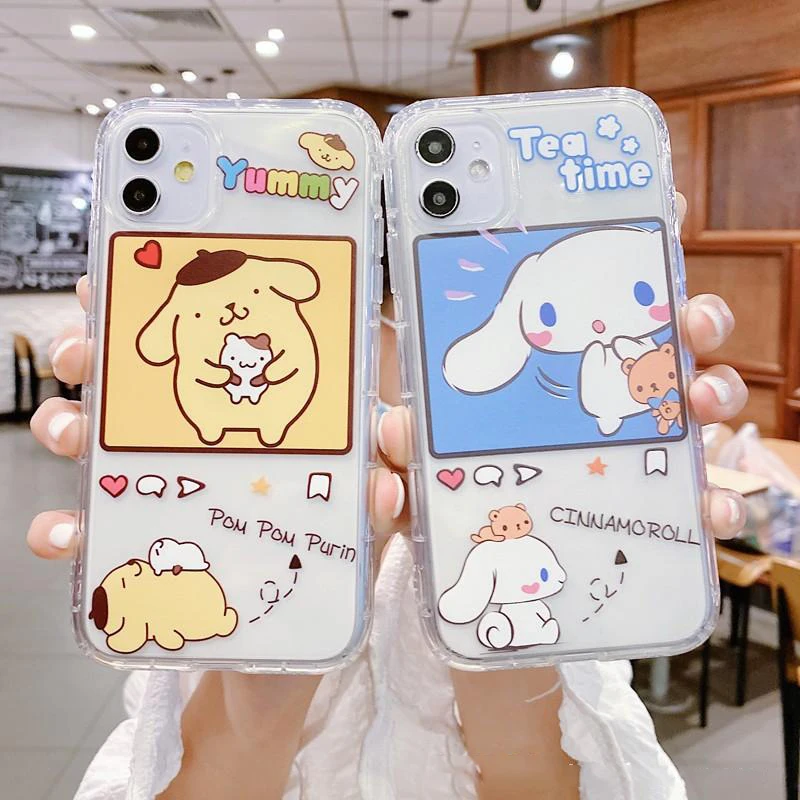 

Sanrio Cinnamoroll Pompom Purin Cover for Apple Iphone 14 13 12 11 Pro Max Mini Xs Xr X 8 7 6S Plus Liquid Left Rope Phone Case