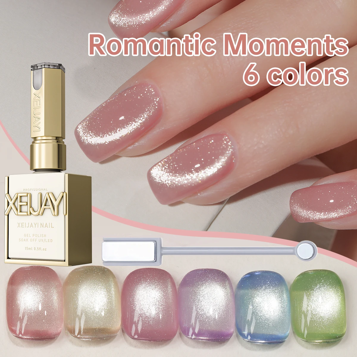 XEIJAYI 6pcs 15ml Romantic Moments Cat Eye Nail Gel Polish