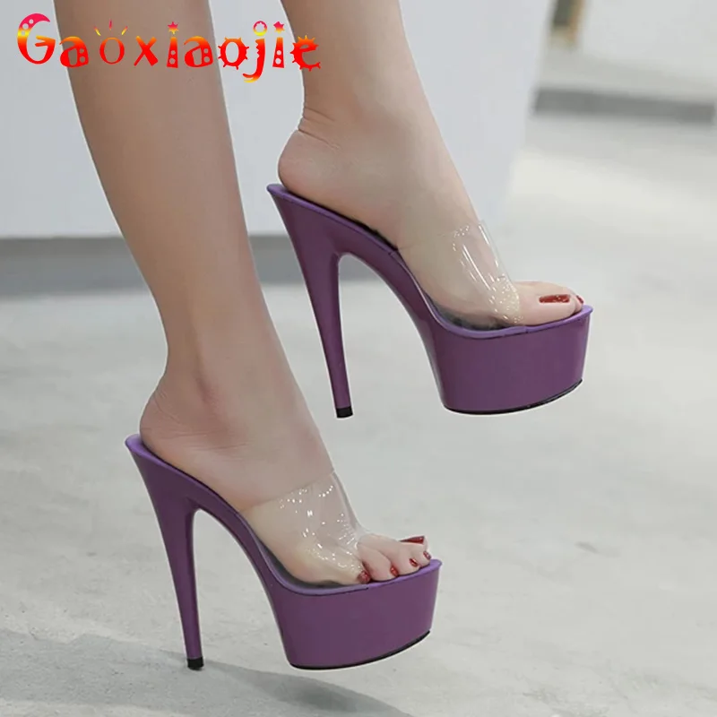 

2022 Summer Slippers 6 Color Red White Black Women Platform Shoes Sexy Nightclubs T stage Shows High Heels 15cm Plus-size 34-43