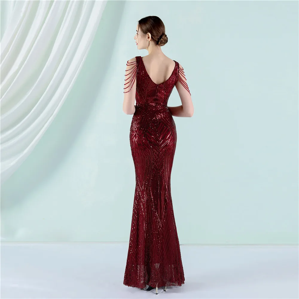 Deep V Sexy Sequined Mermaid Evening Dresses Formal Prom Pageant Wedding Party Robe Re Soirée Femme Robe De Soirée Se Mariage formal gowns for women