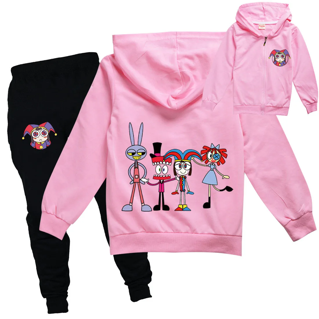 

The Amazing Digital Circus Kids Hoody Zipper Jackets Pants 2pcs Set Toddler Girls Outfits Teenager Boys Sportwear Children's Set