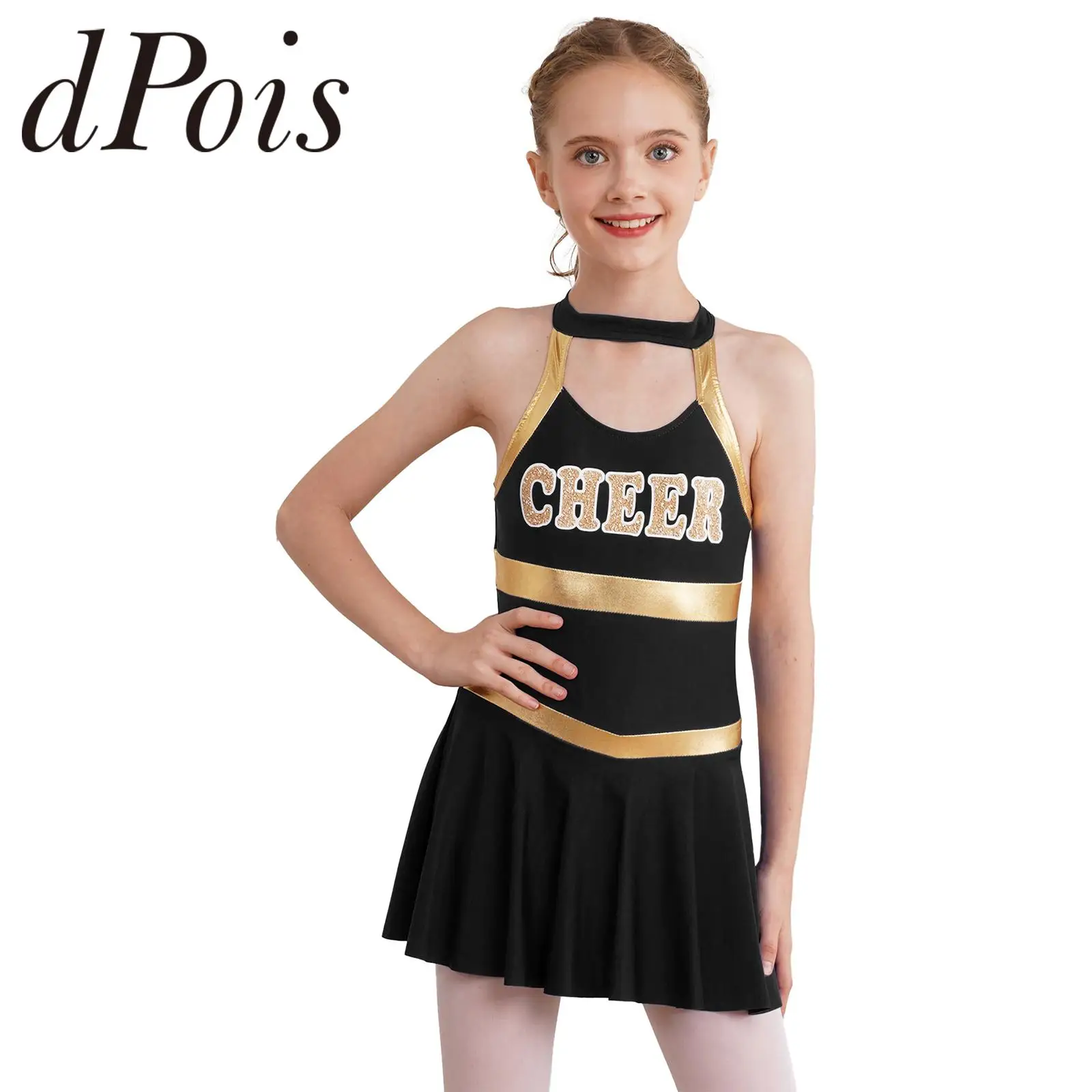 Kids Girls Cheerleading Uniform Letter Printed Chher Dance Dress Children Cheerleader Costume Performance Dancewear Teamwear