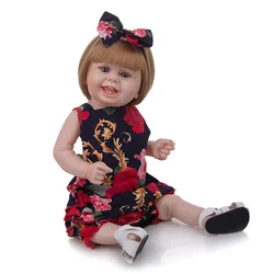Poupée de renaissance pour fille mignonne, 57cm, avec cheveux blonds courts, corps complet en Silicone, cadeau pour la journée des enfants, garçons et filles 