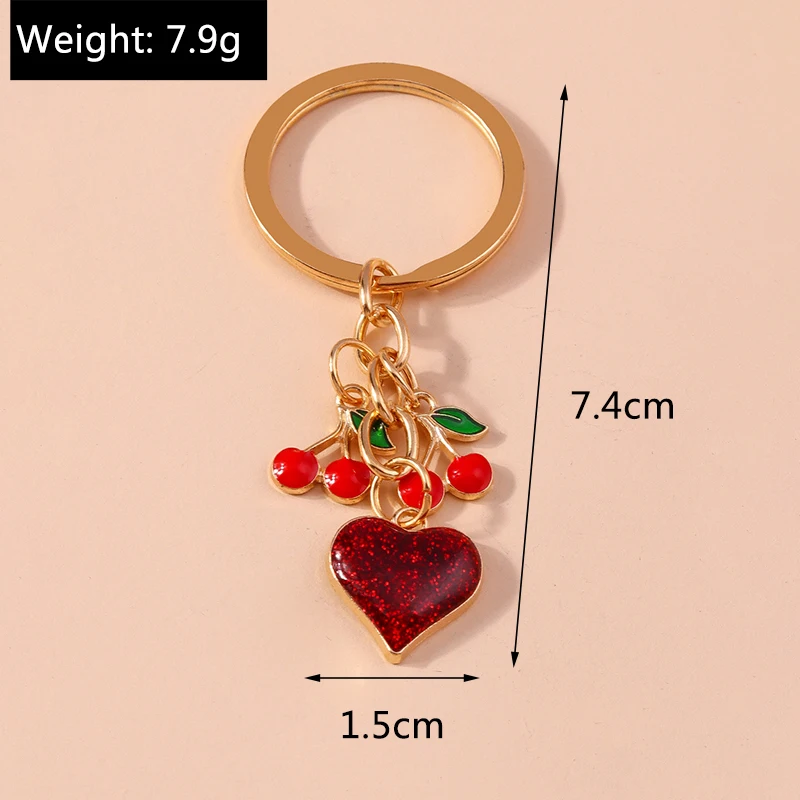 Maxtonser Llavero Creativo De Piel Con Diseño De Frutas Y Doble Corazón, Colgante Para Bolsa De Coche, Accesorios Para Llaves De Coche